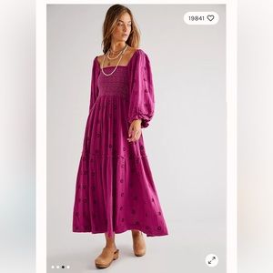 Free People Dahlia Embroidered Maxi Dress (lilac wine color)